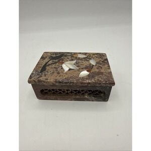 Vintage Marble Inlay Jewelry Box Floral Pietra Dura Hand-Carved India Marble 3x2